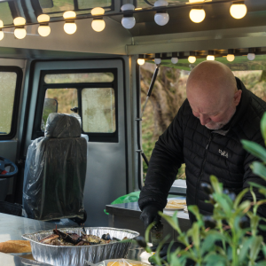 Jim preparing the shellfish boil at Woodlands Glencoe.