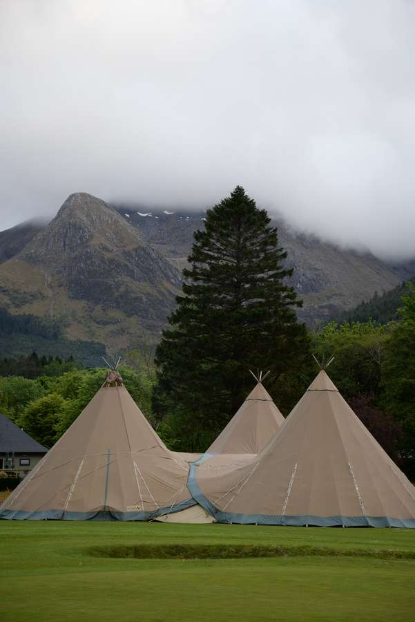 A wedding marquee is erected in the grounds of Woodlands Glencoe.