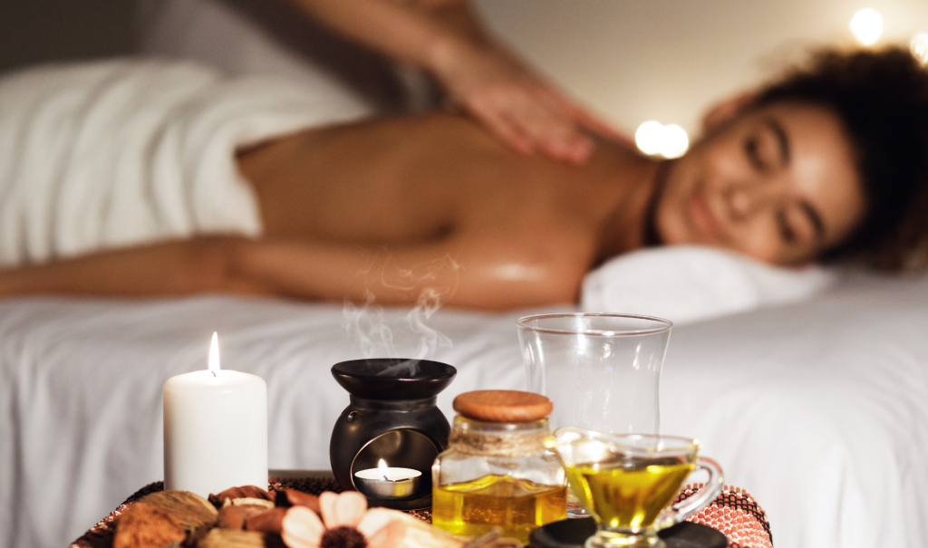 A lady enjoys a wellness experience at Woodlands Wellness in Glencoe.