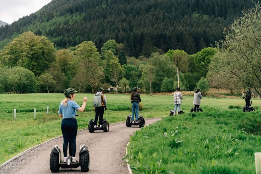 A corporate event at Woodlands Glencoe. Team building on a segway tour.