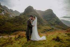 A happy couple get married at one of Glencoe's iconic locations close to the Woodlands Estate.