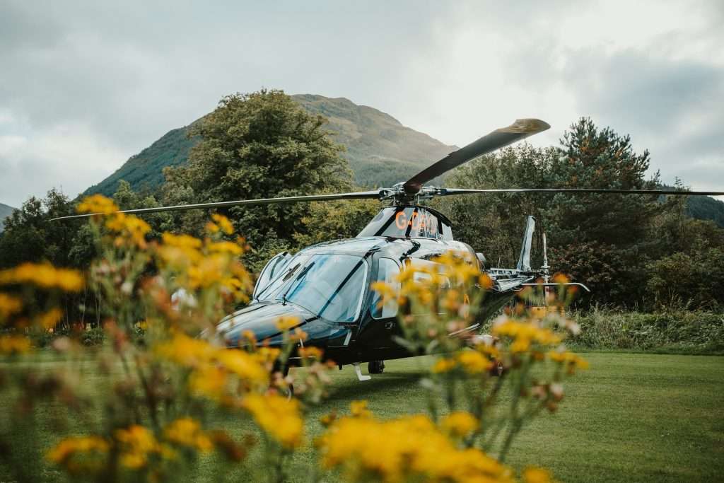 A helicopter landing at Woodlands Glencoe.
