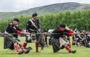 Competitors get involved in a tug of war at the Highland Games.