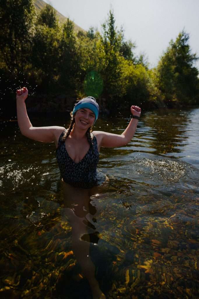 Katie Sharp enjoys a river swim in Glencoe.