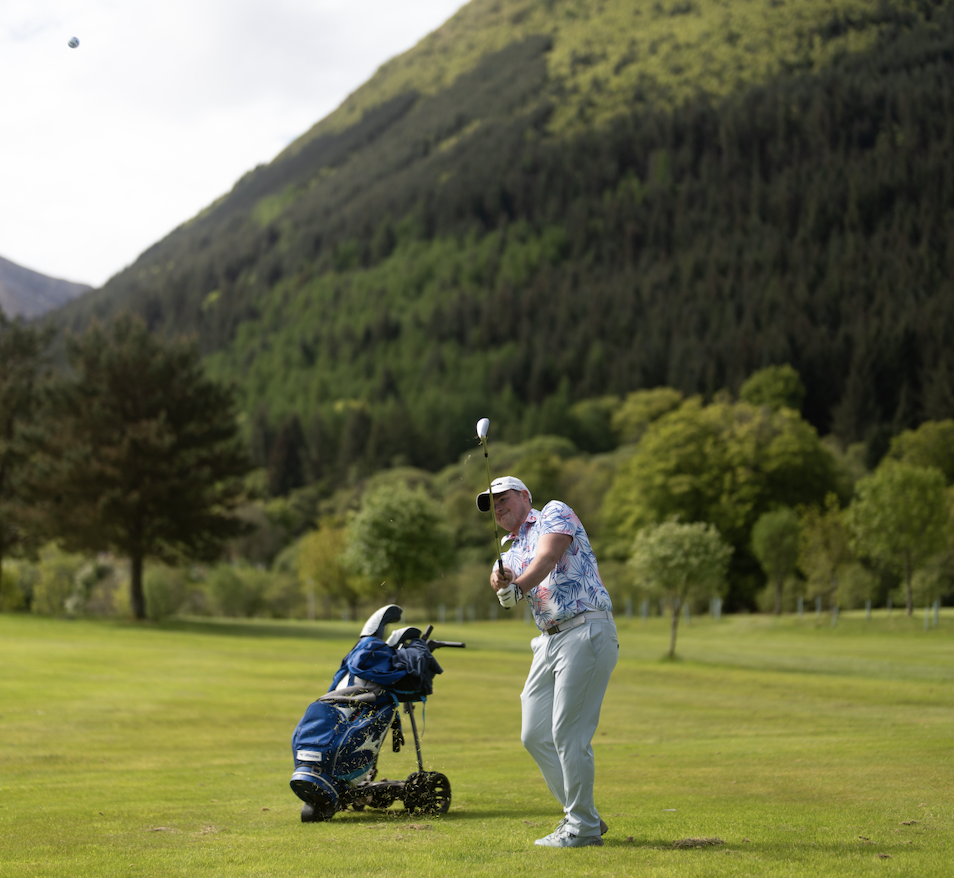 A golfer takes a swing in the sunshine at Woodlands Glencoe Golf Course.